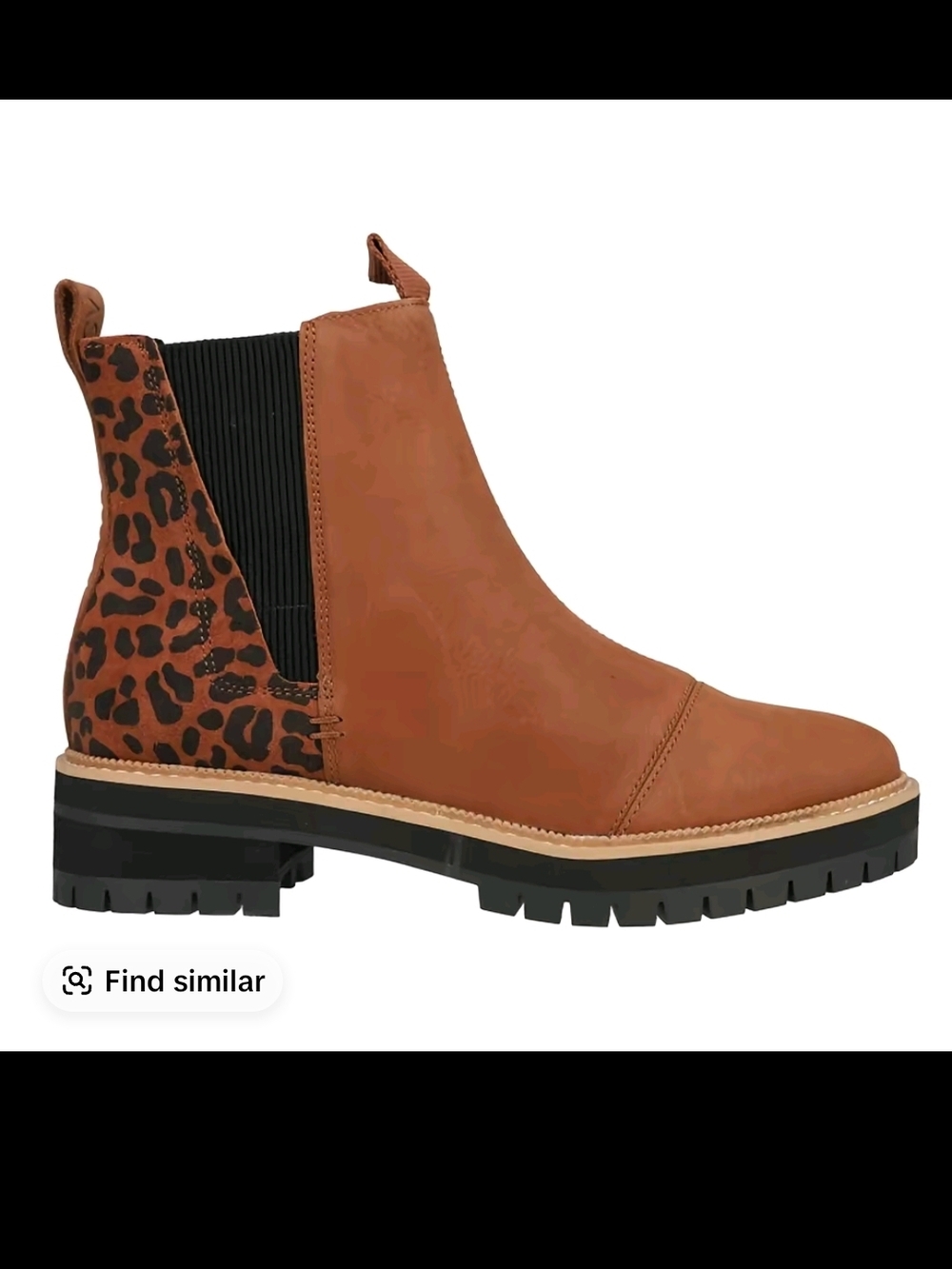 Toms Tan Leather Chelsea Boot with Leopard Heel Panel Brand New